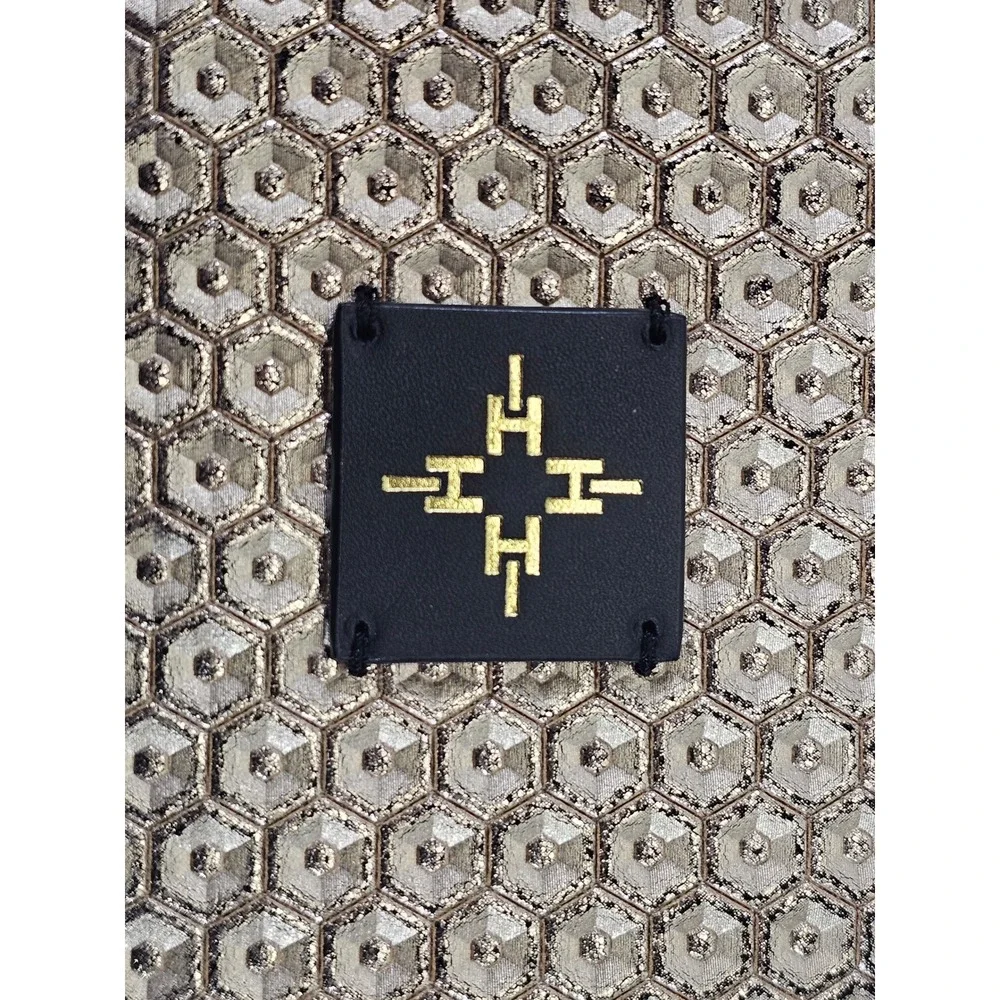 India Hicks Gold‎ Metallic Hexagon Honeycomb Double Zip Wristlet Clutch Bag EUC - Picture 2 of 9